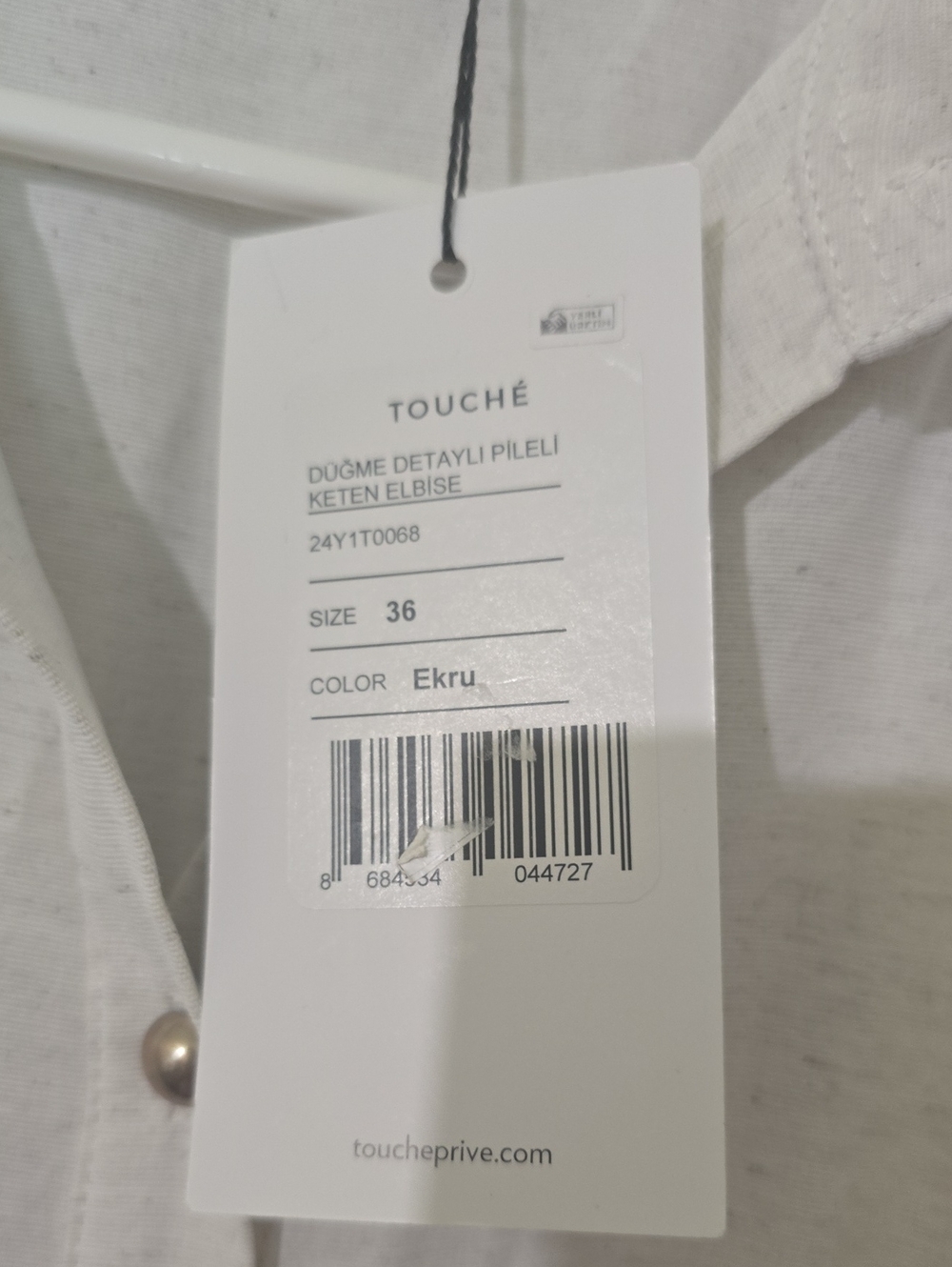 Nwt.TOUCHE Button-Front Long Sleeve Shirt Dress in Bone Color. - Picture 4 of 4